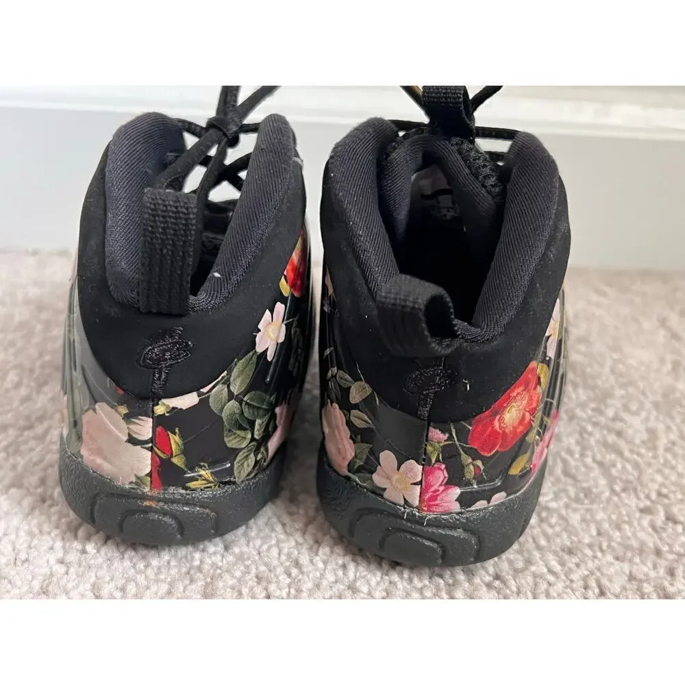 Nike Air Foamposite One Floral Lace-Up Sneakers Black/Black-Metallic Gold 10C